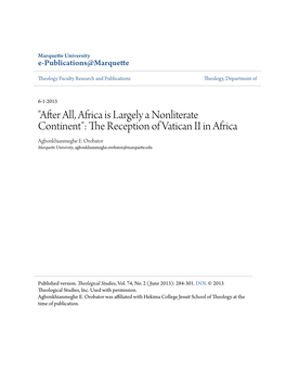 The Reception of Vatican II in Africa Agbonkhianmeghe E