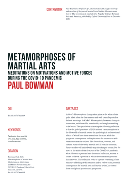 Metamorphoses of Martial Arts PAUL BOWMAN