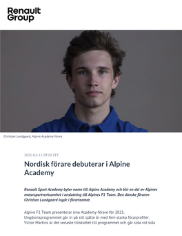 Nordisk Förare Debuterar I Alpine Academy