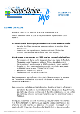 Bulletin N° 1 Le Mot Du Maire