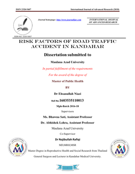 Risk Factors of Road Traffic Accident in Kandahar