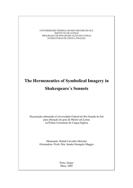 The Hermeneutics of Symbolical Imagery in Shakespeare´S Sonnets