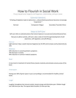 How to Flourish in Social Work Infographic Transcript