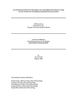 An Investigation of the Role of Confirmation Bias in the Evaluation of Informal Reasoning Fallacies