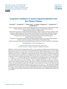 Long-Term Variations in Actual Evapotranspiration Over the Tibetan Plateau