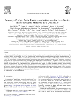 Severnaya Zemlya, Arctic Russia: a Nucleation Area for Kara Sea Ice Sheets During the Middle to Late Quaternary