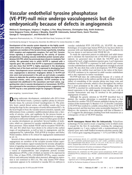 Vascular Endothelial Tyrosine Phosphatase (VE-PTP)-Null Mice Undergo Vasculogenesis but Die Embryonically Because of Defects in Angiogenesis