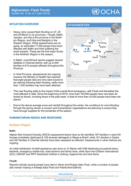 Afghanistan: Flash Floods Update No