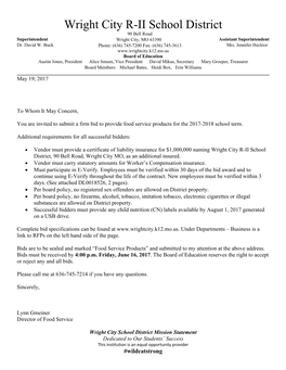 Wright City R-II School District 90 Bell Road Superintendent Wright City, MO 63390 Assistant Superintendent Dr