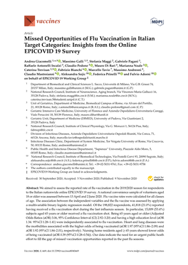 Missed Opportunities of Flu Vaccination in Italian Target Categories: Insights from the Online EPICOVID 19 Survey