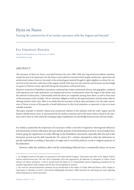 Hyria on Naxos Tracing the Connectivity of an Insular Sanctuary with the Aegean and Beyond1