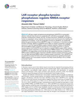 LAR Receptor Phospho-Tyrosine Phosphatases Regulate NMDA-Receptor Responses Alessandra Sclip*, Thomas C Su¨ Dhof