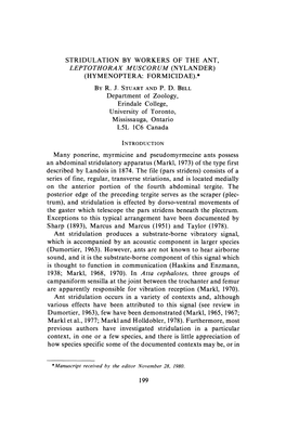 Leptothorax Muscorum (Nylander) Is a Small (Length 2.1-3.8 Mm), Common, Circumboreal Myrmicine Ant (Brown, 1955; Ber Nard, 1968)