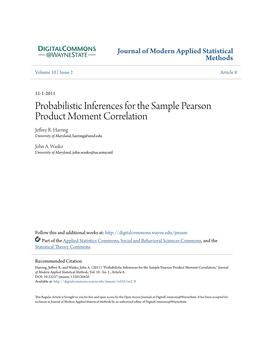 Probabilistic Inferences for the Sample Pearson Product Moment Correlation Jeffrey R