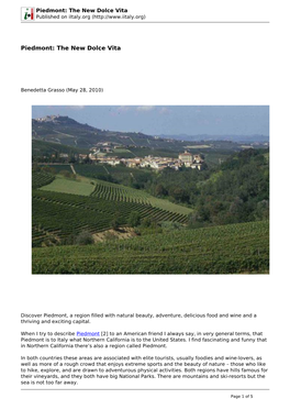 Piedmont: the New Dolce Vita Published on Iitaly.Org (