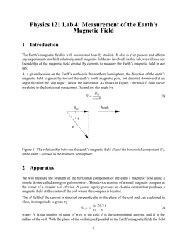 Physics 121 Lab 4: Measurement of the Earth's Magnetic Field
