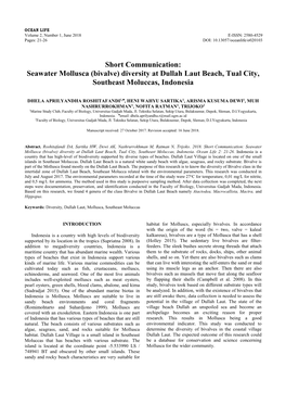 Seawater Mollusca (Bivalve) Diversity at Dullah Laut Beach, Tual City, Southeast Moluccas, Indonesia