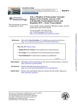 Gene Transcription Γ Regulates IFN- Cell-Specific Transcription Factor and Kinase of Tec Family, Acts As a Th1 Txk, a Member Of