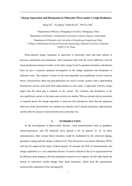 Charge Separation and Dissipation in Molecular Wires Under a Light Radiation