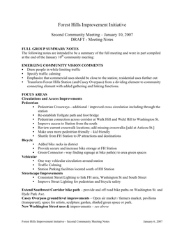 Forest Hills Improvement Imitative - Second Community Meeting Notes January 6, 2007