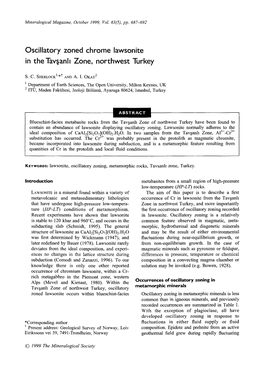 Oscillatory Zoned Chrome Lawsonite in the Tav Anlt Zone, Northwest Turkey