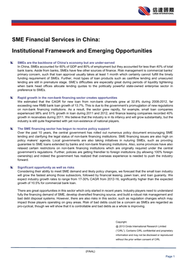 SME Financial Services in China: Institutional Framework And