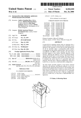 United States Patent (19) 11 Patent Number: 6,164,444 Bray Et Al