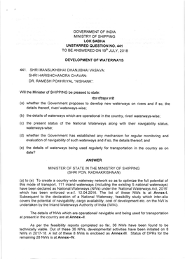 Cif,Ct{6{Dfi (A) Whether the Government Proposes to Develop New Waterways on Rivers and If So, the Details Thereof , Riverl Waterways-Wise;