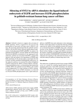 Silencing of SNX1 by Sirna Stimulates the Ligand-Induced Endocytosis of EGFR and Increases EGFR Phosphorylation in Gefitinib-Resistant Human Lung Cancer Cell Lines