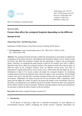 Factors That Affect the Ecological Footprint Depending on the Different Income Levels