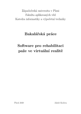 Bakalářská Práce Software Pro Rehabilitaci Paže Ve Virtuální Realitě