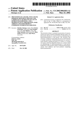 (12) Patent Application Publication (10) Pub. No.: US 2002/0061854A1 Ahotupa Et Al