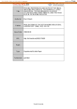 Title FEEDING PREFERENCES and RATES of the SNAIL, IANTHINA