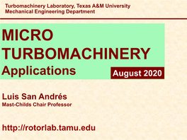 MICRO TURBOMACHINERY Applications August 2020