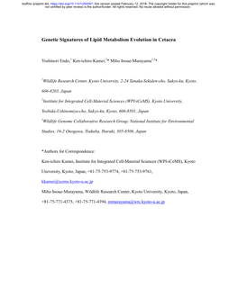 Genetic Signatures of Lipid Metabolism Evolution in Cetacea