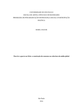 Universidade De São Paulo Escola De Artes, Ciências E Humanidades Programa De Pós-Graduação Em Mudança Social E Participação Política