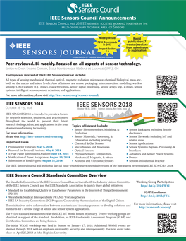 IEEE Sensors Council Announcements IEEE Sensors Council Has 26 IEEE Members Societies Working Together in the Multi-Disciplinary Technical Area of Sensors