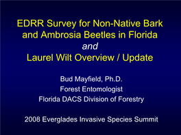 EDRR Survey for Non-Native Bark and Ambrosia Beetles in Florida and Laurel Wilt Overview / Update