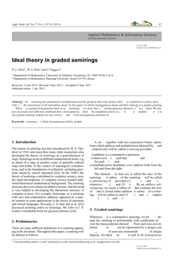 Ideal Theory in Graded Semirings -.:: Natural Sciences Publishing