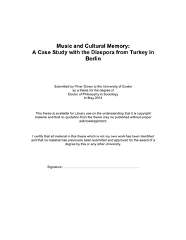 Music and Cultural Memory: a Case Study with the Diaspora from Turkey in Berlin