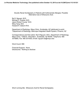 Diuretic Renal Scintigraphy in Patients with Sulfonamide Allergies: Possible Alternative Use of Ethacrynic Acid