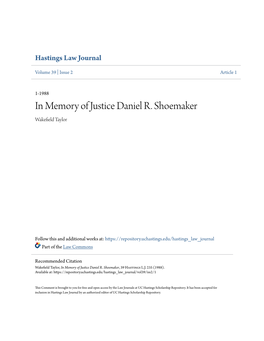 In Memory of Justice Daniel R. Shoemaker Wakefield at Ylor