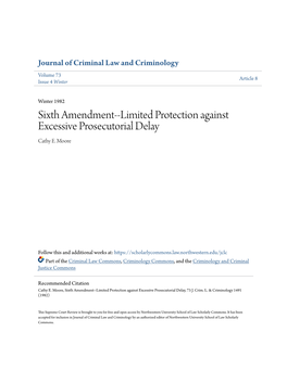 Limited Protection Against Excessive Prosecutorial Delay Cathy E