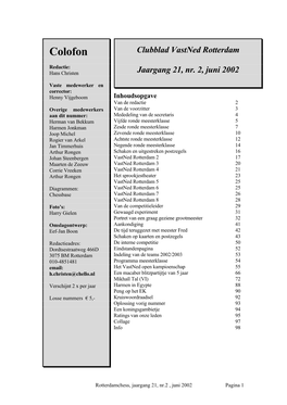 Colofon Clubblad Vastned Rotterdam
