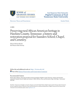 Preserving Rural African American Heritage in Hawkins County, Tennessee: a History and Restoration Proposal for Saunders School, Chapel, and Cemetery