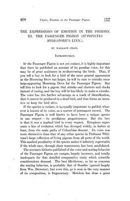 The Expressions of Emotion in the Pigeons. Iii. the Passenger Pigeon (Ectopistes Migra Torius Linn.)