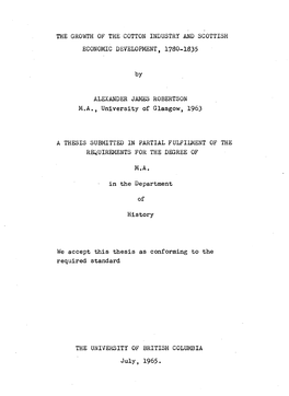 The Growth of the Cotton Industry and Scottish Economic Development, 1780-1835