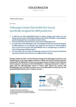 Volkswagen Group China Builds First Factory Specifically Designed for MEB Production