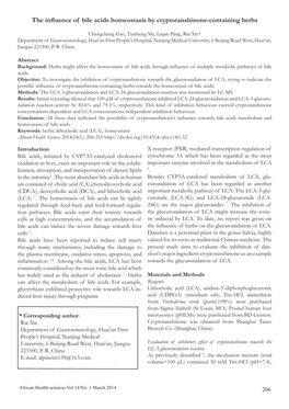 The Influence of Bile Acids Homeostasis by Cryptotanshinone-Containing Herbs