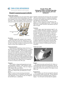 Thumb Carpometacarpal Arthritis 952-920-0970